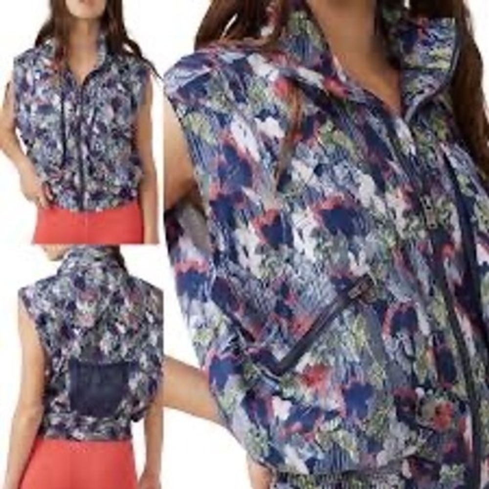 Free People Movement Vest XS Full Zip Pocket Floral Print Hidden Hood NEW - Picture 15 of 15